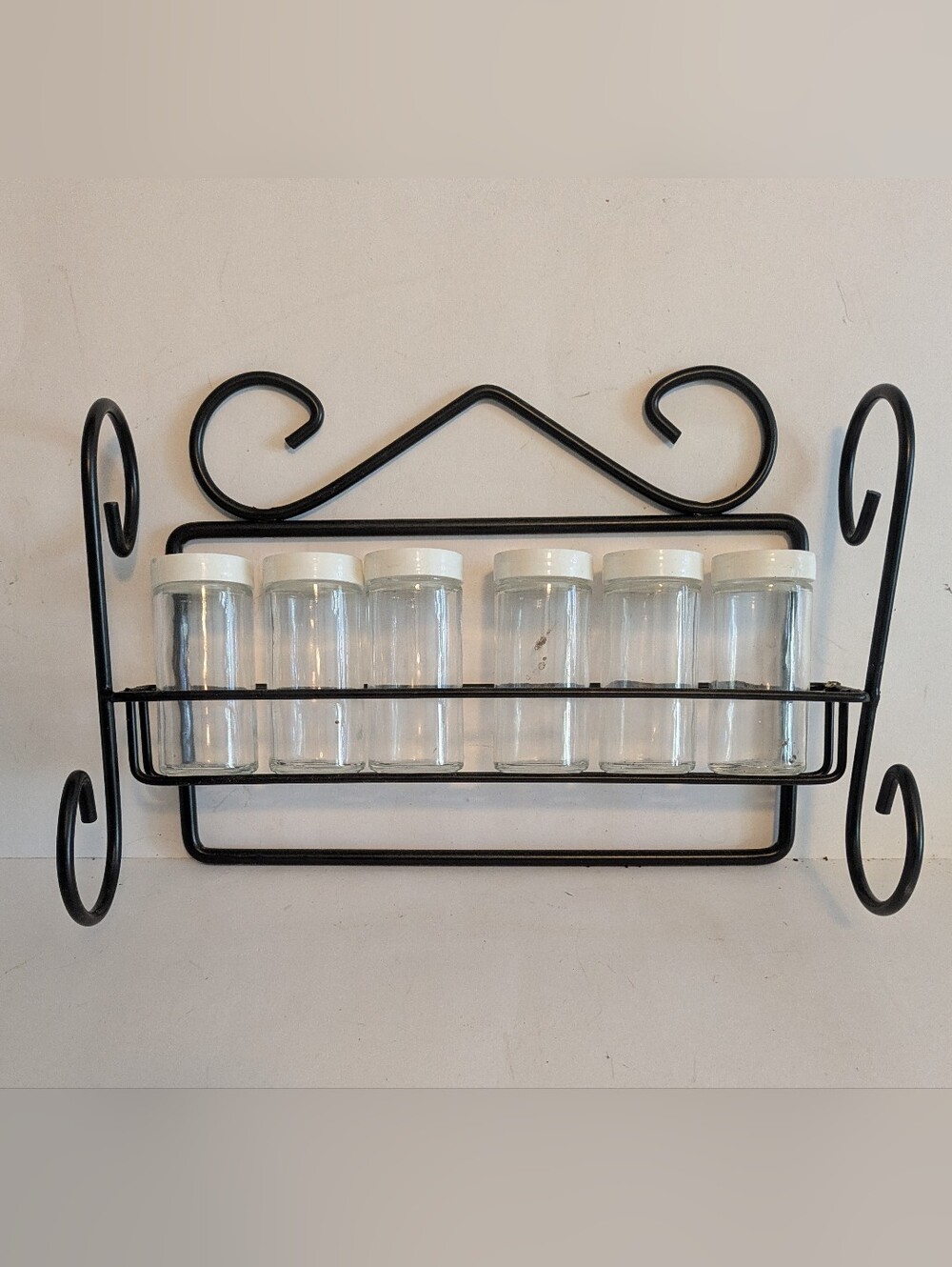 Spice Rack Black Metal Wall Mount or Free Standing Spice Rack with 6 Clear Jars